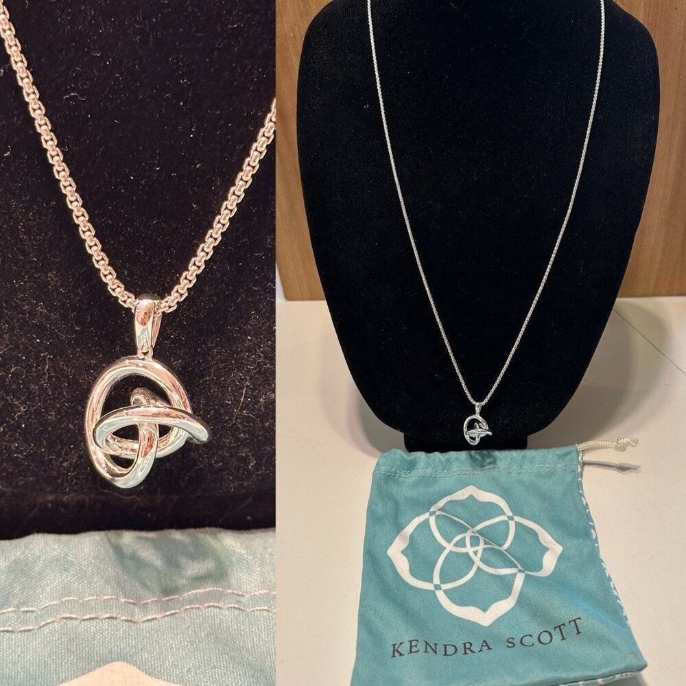 Kendra Scott Presleigh Love Knot Pendant Necklace Rose Silver Tone Bag